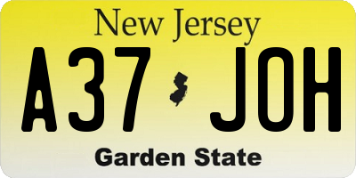 NJ license plate A37JOH