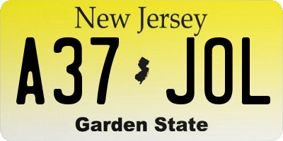 NJ license plate A37JOL