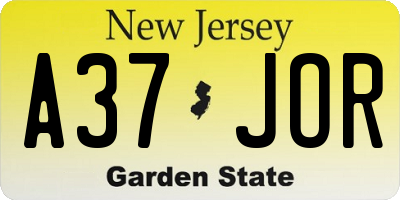 NJ license plate A37JOR