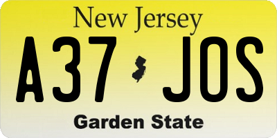 NJ license plate A37JOS