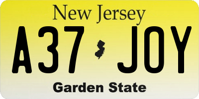 NJ license plate A37JOY