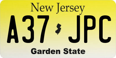 NJ license plate A37JPC