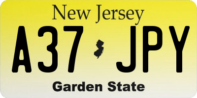 NJ license plate A37JPY
