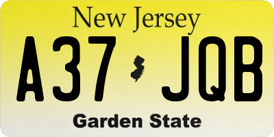 NJ license plate A37JQB