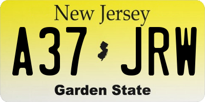 NJ license plate A37JRW