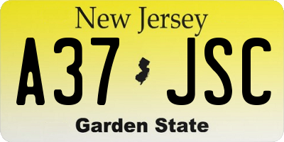 NJ license plate A37JSC