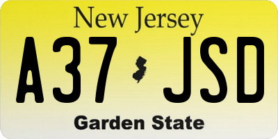 NJ license plate A37JSD