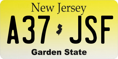 NJ license plate A37JSF