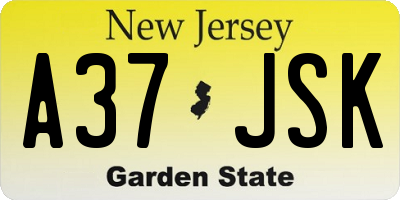 NJ license plate A37JSK