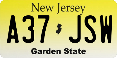 NJ license plate A37JSW