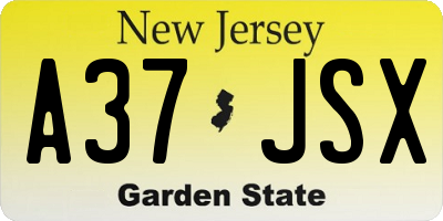 NJ license plate A37JSX