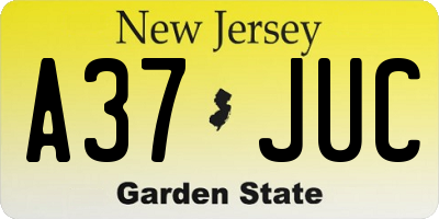 NJ license plate A37JUC