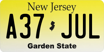 NJ license plate A37JUL
