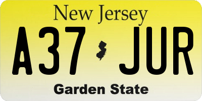 NJ license plate A37JUR