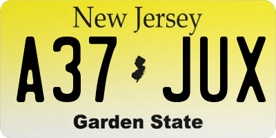 NJ license plate A37JUX