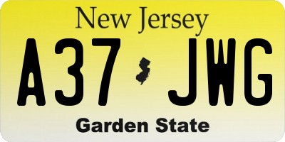 NJ license plate A37JWG