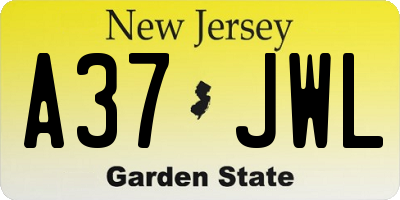 NJ license plate A37JWL