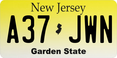 NJ license plate A37JWN