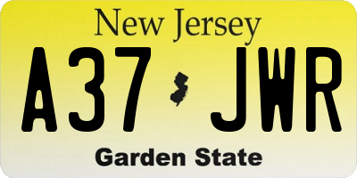 NJ license plate A37JWR