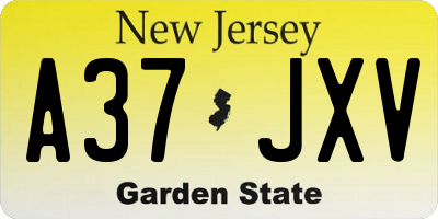NJ license plate A37JXV