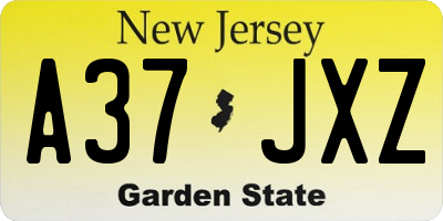 NJ license plate A37JXZ