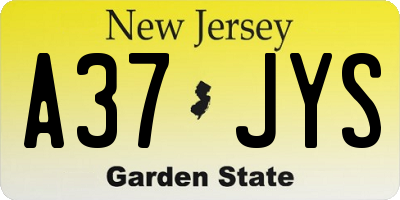 NJ license plate A37JYS