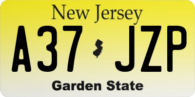 NJ license plate A37JZP