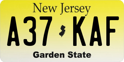 NJ license plate A37KAF