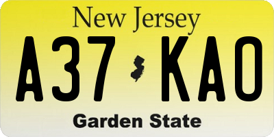 NJ license plate A37KAO