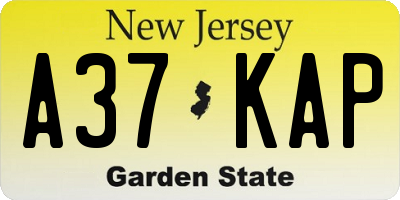NJ license plate A37KAP