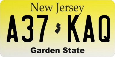 NJ license plate A37KAQ