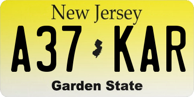 NJ license plate A37KAR