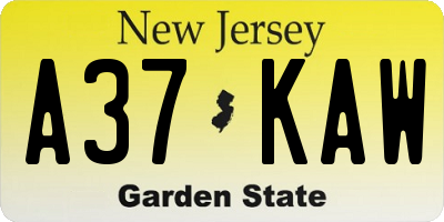 NJ license plate A37KAW