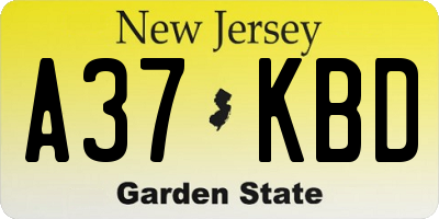 NJ license plate A37KBD
