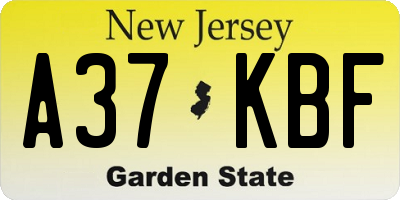 NJ license plate A37KBF