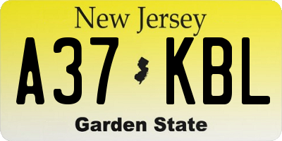 NJ license plate A37KBL