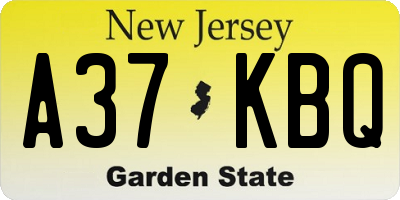 NJ license plate A37KBQ