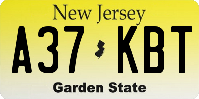 NJ license plate A37KBT