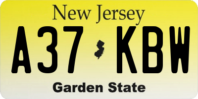 NJ license plate A37KBW