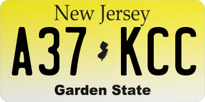 NJ license plate A37KCC