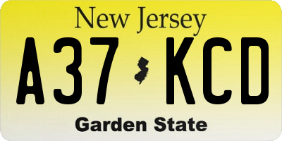 NJ license plate A37KCD