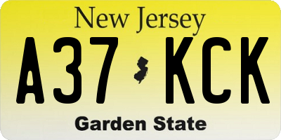 NJ license plate A37KCK