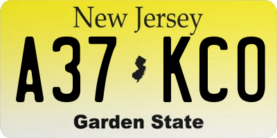 NJ license plate A37KCO