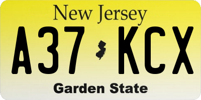 NJ license plate A37KCX