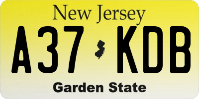 NJ license plate A37KDB