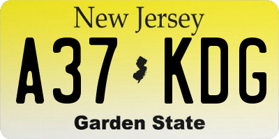 NJ license plate A37KDG