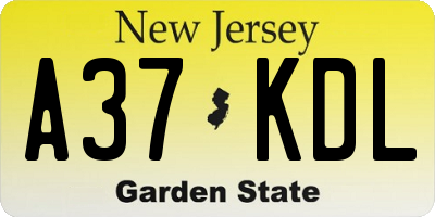 NJ license plate A37KDL