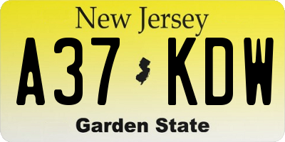 NJ license plate A37KDW