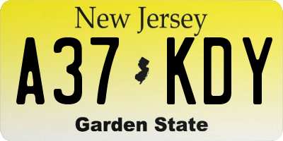 NJ license plate A37KDY