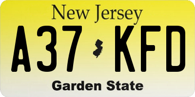NJ license plate A37KFD